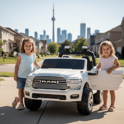 White Complete Edition XXL 2-Seater 4x4 RAM 3500 Ride-On Truck.