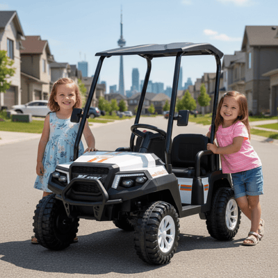 24V White Golf Buggy Edition 4-Seater 4x4 Kids' Ride-On UTV W/ Canopy, EVA Rubber Wheels, Music & RC.