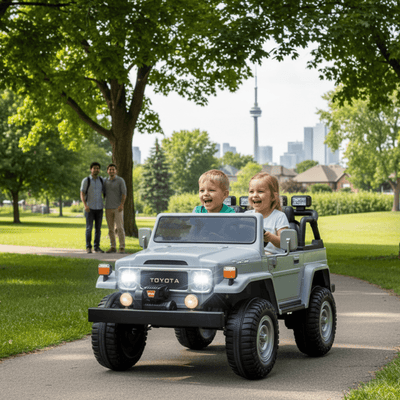 24V Grey 2-Seater Premium Edition Toyota 4x4 Truck for Kids W/ EVA Rubber Wheels, Music & RC.