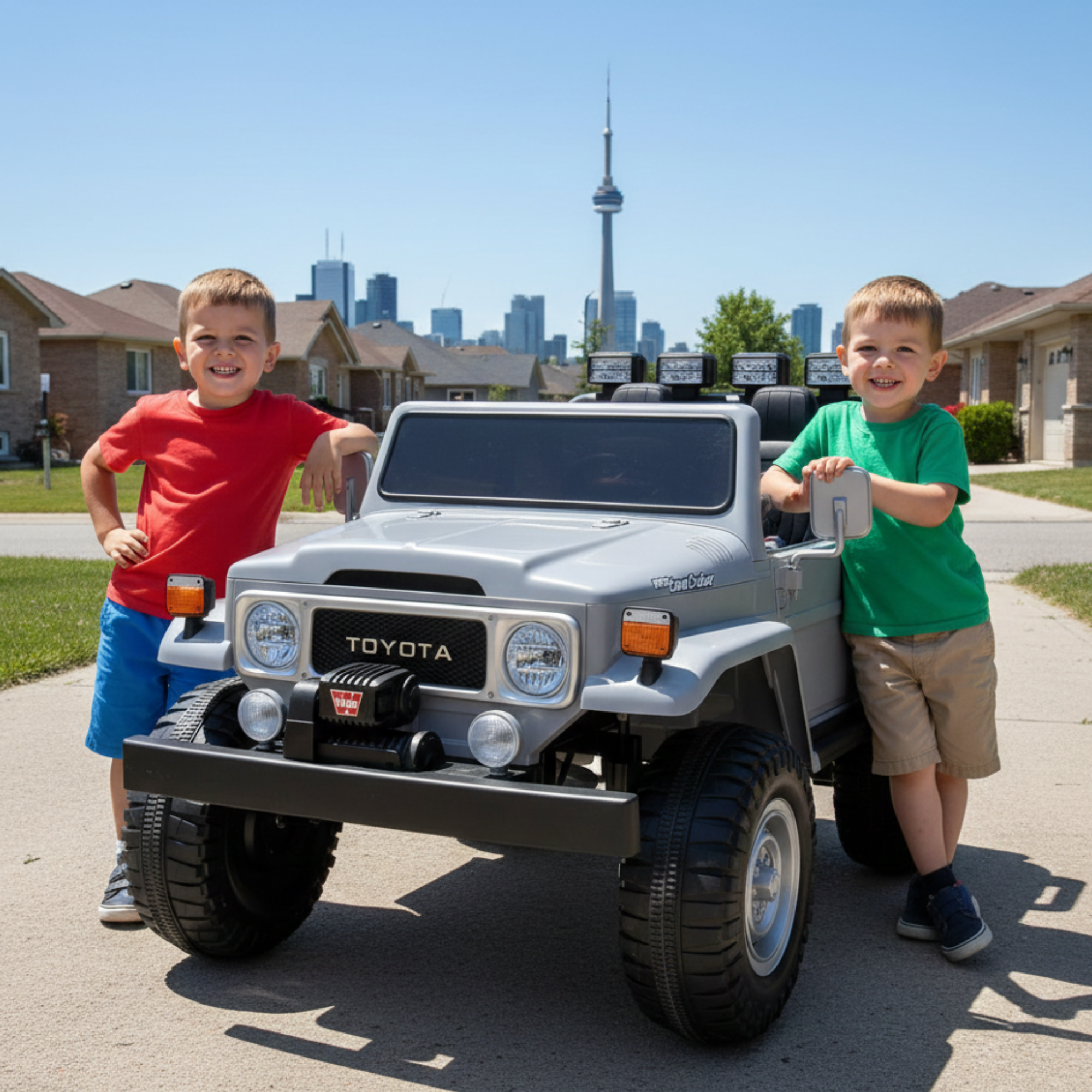 24V Grey 2-Seater Premium Edition Toyota 4x4 Truck for Kids W/ EVA Rubber Wheels, Music & RC