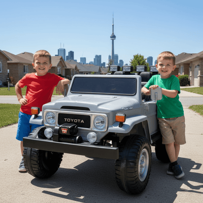24V Grey 2-Seater Premium Edition Toyota 4x4 Truck for Kids W/ EVA Rubber Wheels, Music & RC.