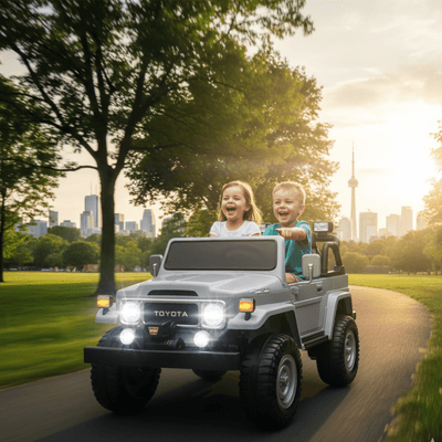 24V Grey 2-Seater Premium Edition Toyota 4x4 Truck for Kids W/ EVA Rubber Wheels, Music & RC.