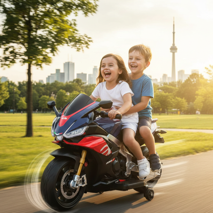 12V Upgraded Aprilia RSV4 Super Motorcycle W/ EVA Rubber Wheels, Music & Lights