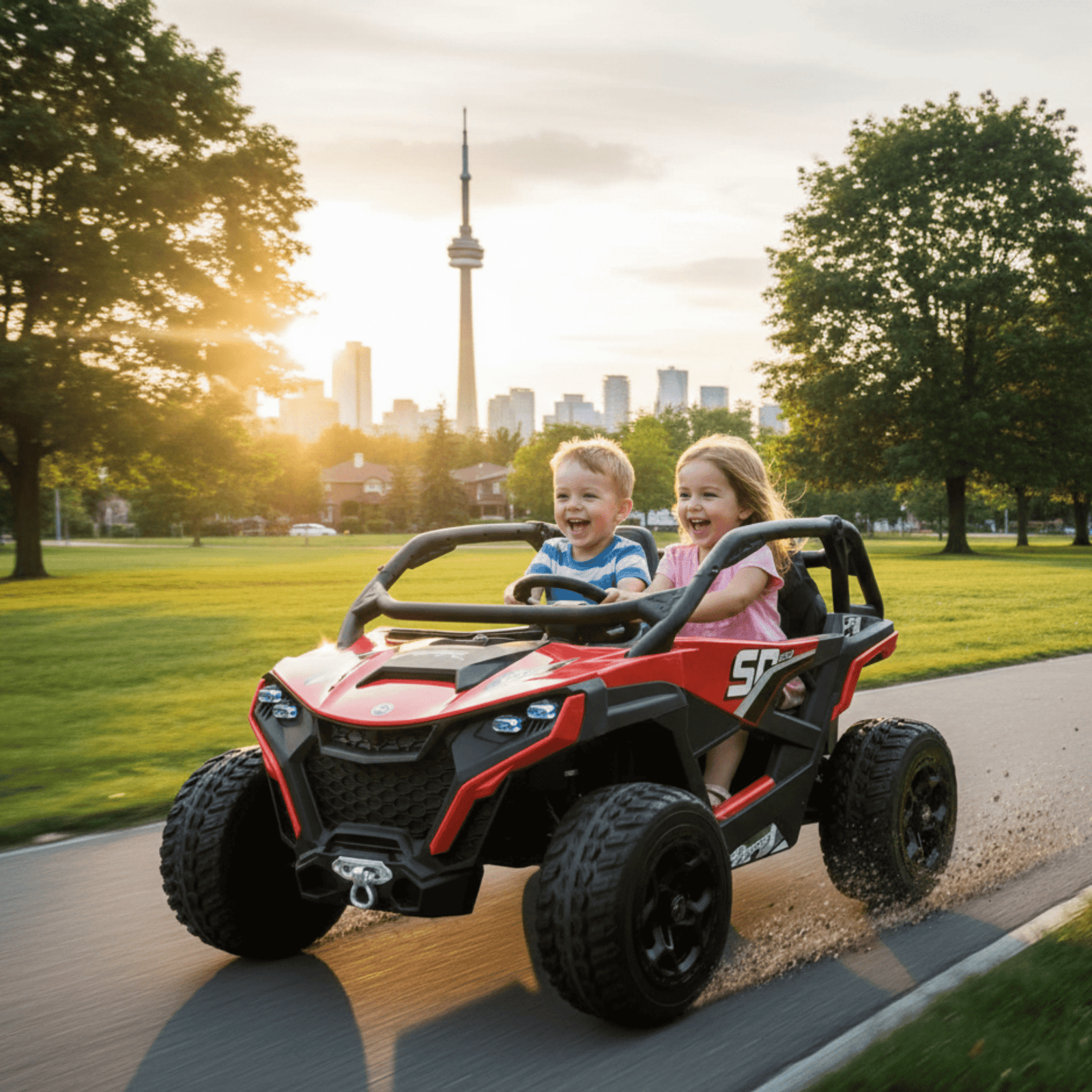 Red Power MX 2-Seater 24V 4x4 Kids' Ride-on UTV Buggy W/ EVA Rubber Wheels, Music & RC.