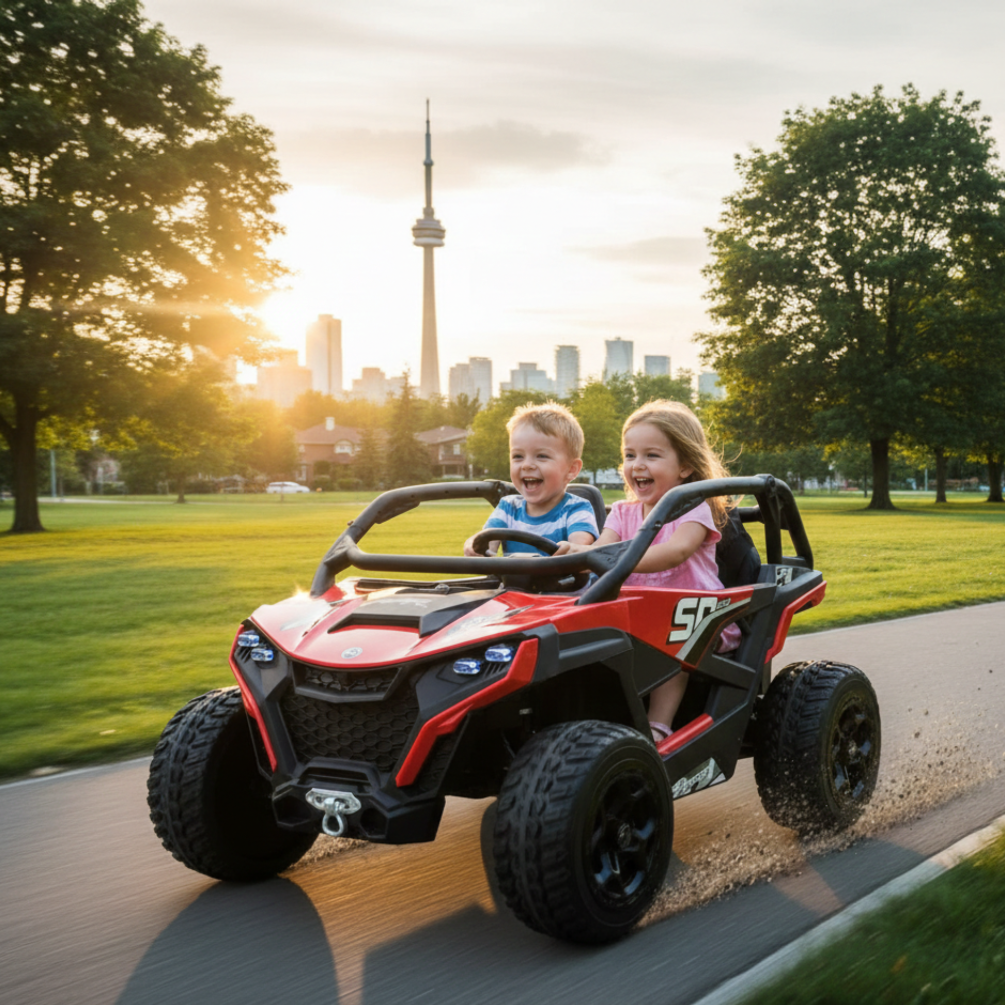 Red Power MX 2-Seater 24V 4x4 Kids' Ride-on UTV Buggy W/ EVA Rubber Wheels, Music & RC