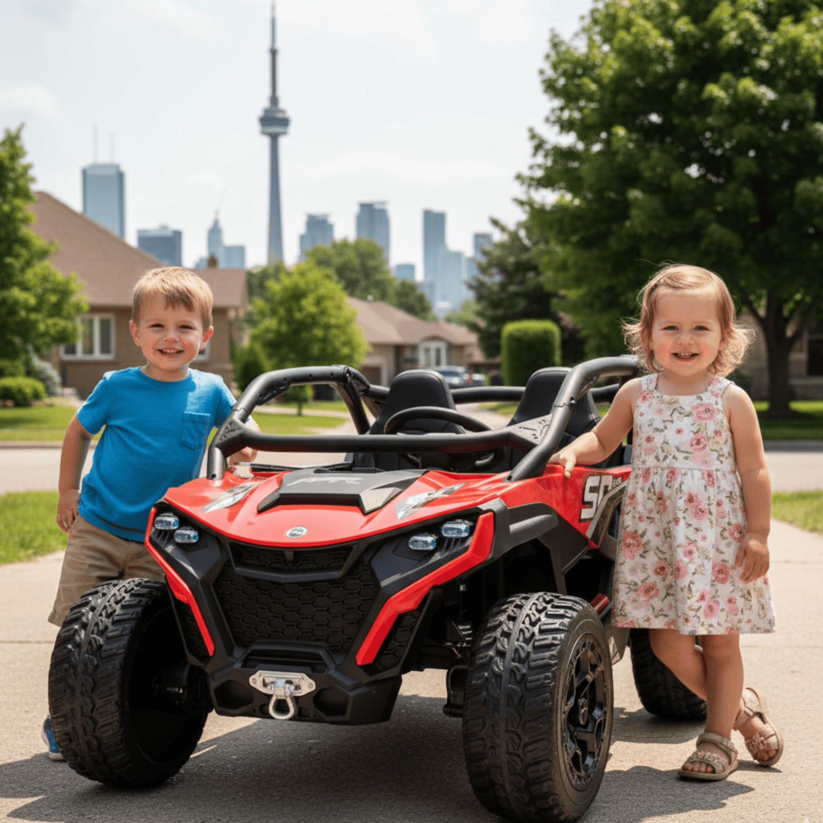 Red Power MX 2-Seater 24V 4x4 Kids' Ride-on UTV Buggy W/ EVA Rubber Wheels, Music & RC.