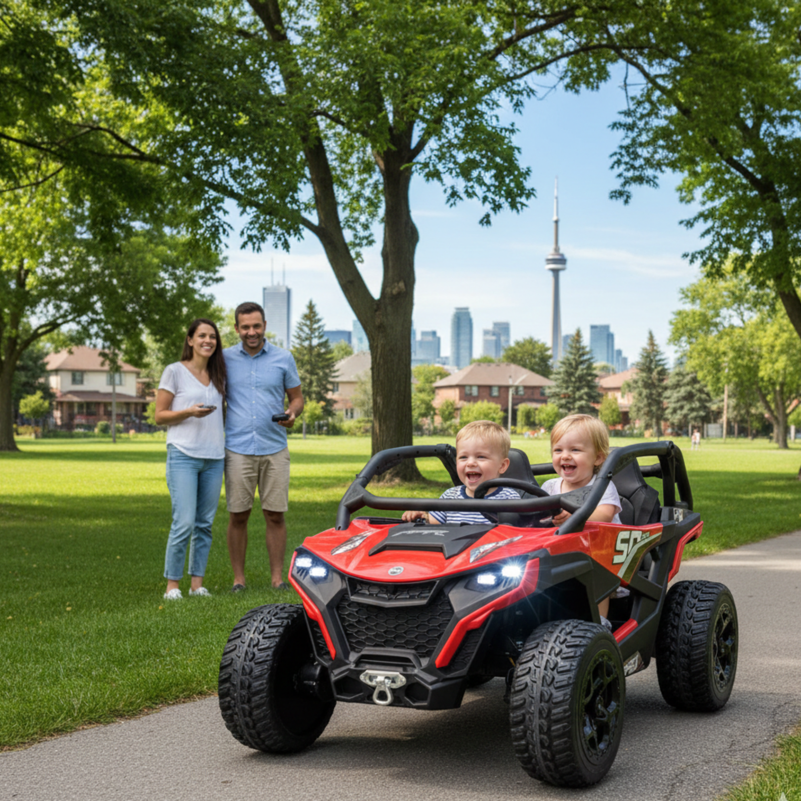 Red Power MX 2-Seater 24V 4x4 Kids' Ride-on UTV Buggy W/ EVA Rubber Wheels, Music & RC.