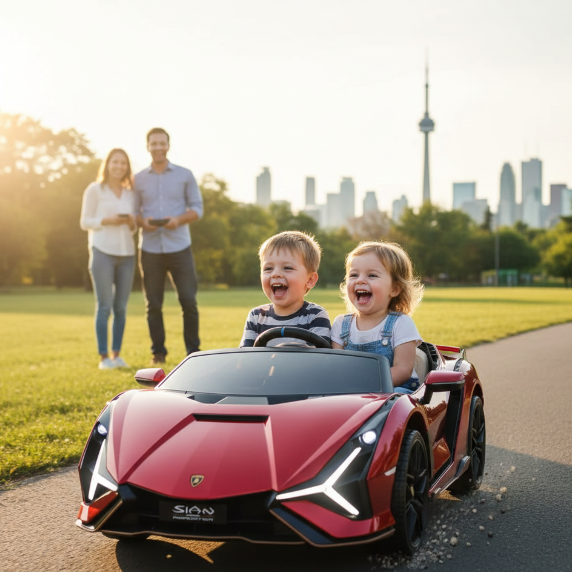 24V Luxurious Rosso Leto Lamborghini Sian 2-Seater 4x4 Ride-On Car W/ EVA Rubber Wheels, BT & RC