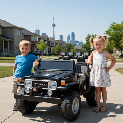 24V Black 2-Seater Premium Edition Toyota 4x4 Truck for Kids W/ EVA Rubber Wheels, Music & RC