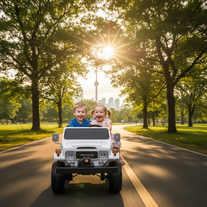 24V White 2-Seater Premium Edition Toyota 4x4 Truck for Kids W/ EVA Rubber Wheels, Music & RC