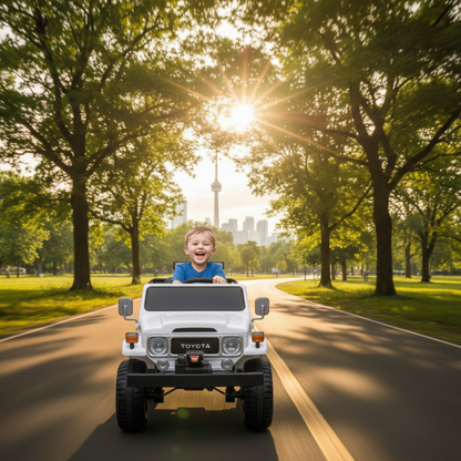 24V White 2-Seater Premium Edition Toyota 4x4 Truck for Kids W/ EVA Rubber Wheels, Music & RC