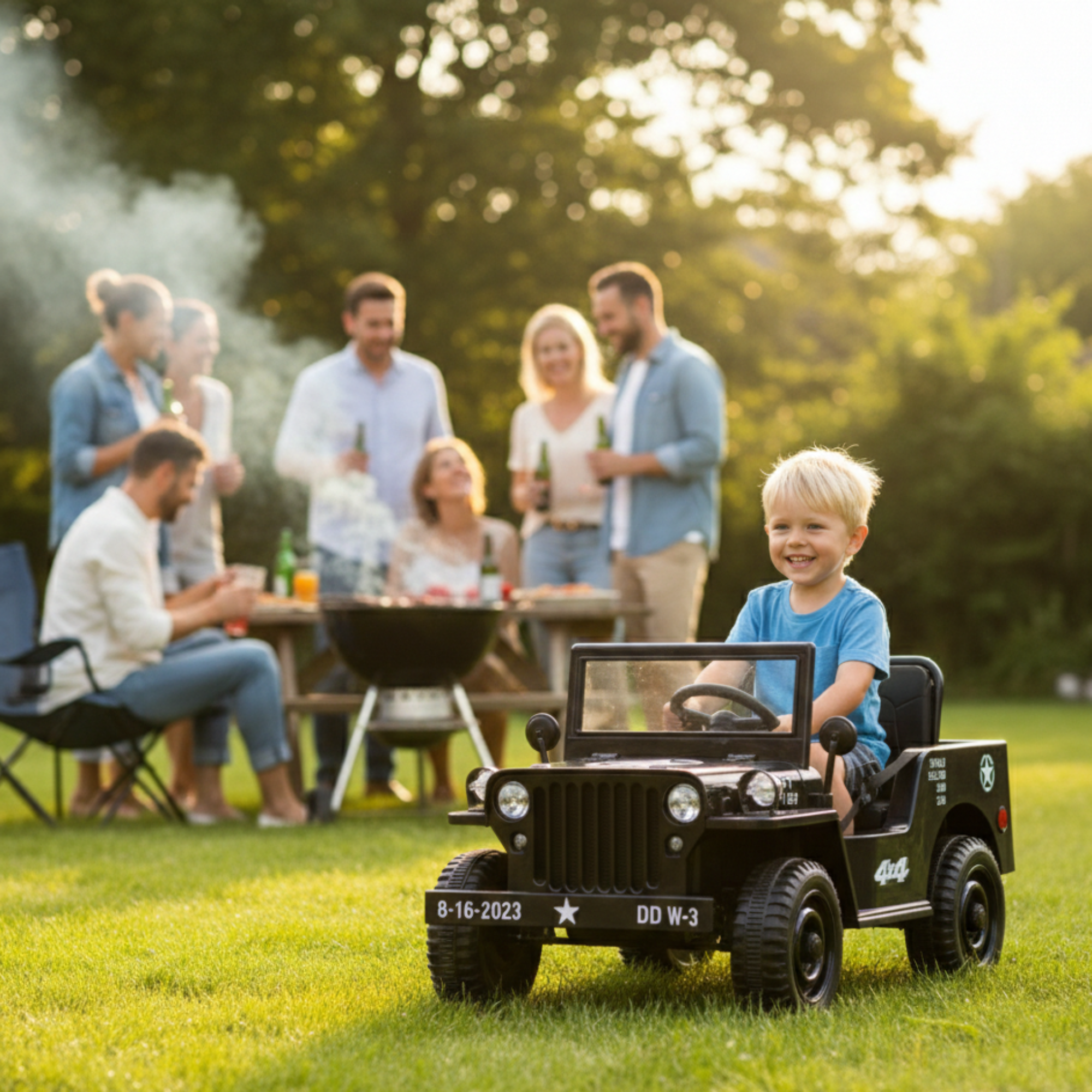 12V Black Limited Edition Kids 1-Seater Military Ride-on Truck W/ EVA Rubber Wheels, Music & RC