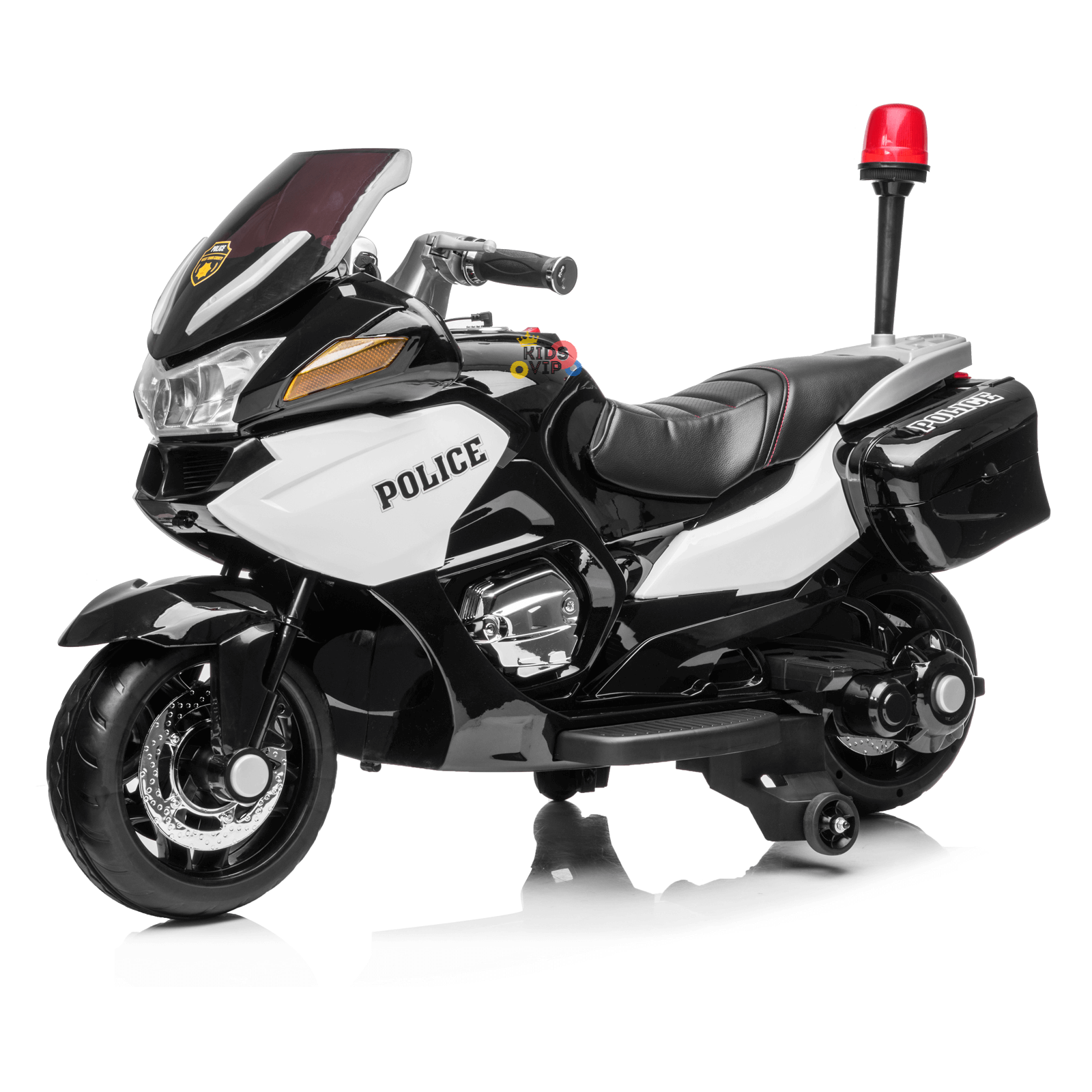 Upgraded MP3 Edition Kids' 24V Police Ride-on Motorcycle w/ Rubber Wheels, Leather Seat, Optional Stabilizing Wheels, Top box Storage, Siren, Lights, USB - KIDS VIP image 8