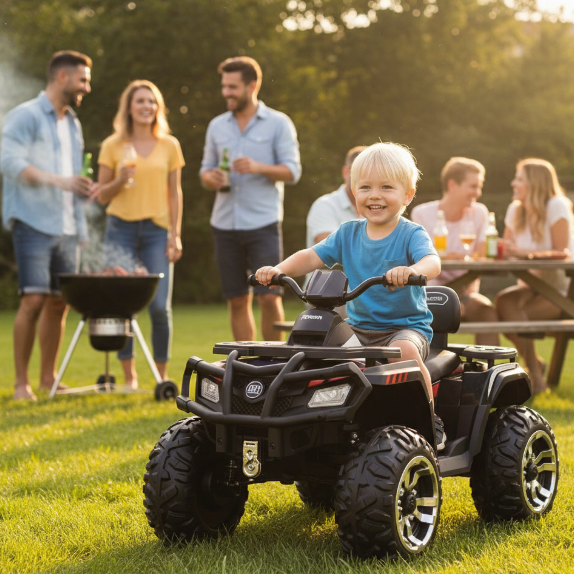 24V White Upgraded Titan Edition 4x4 Ride-On Quad ATV W/ EVA Rubber Wheels, Bluetooth Music & Lights