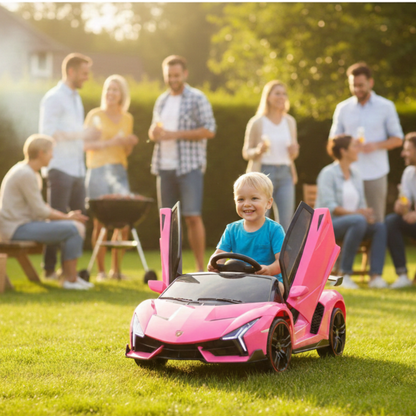 12V Pink Lamborghini Veneno 4X4 Limited Edition Ride-on Car W/ EVA Rubber Wheels, Bluetooth & RC