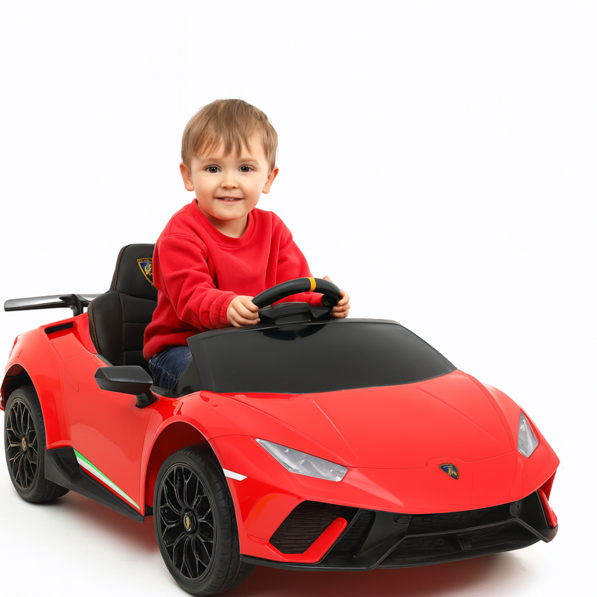 12V Red Lamborghini Huracan Licensed Sport Edition 4X4 Ride-On Car W/ Rubber Wheels, Bluetooth & RC