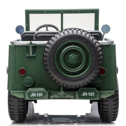Green 12V Limited Edition Kids 1-Seater Military Ride-on Truck with Rubber Wheels, Music, RC image 7