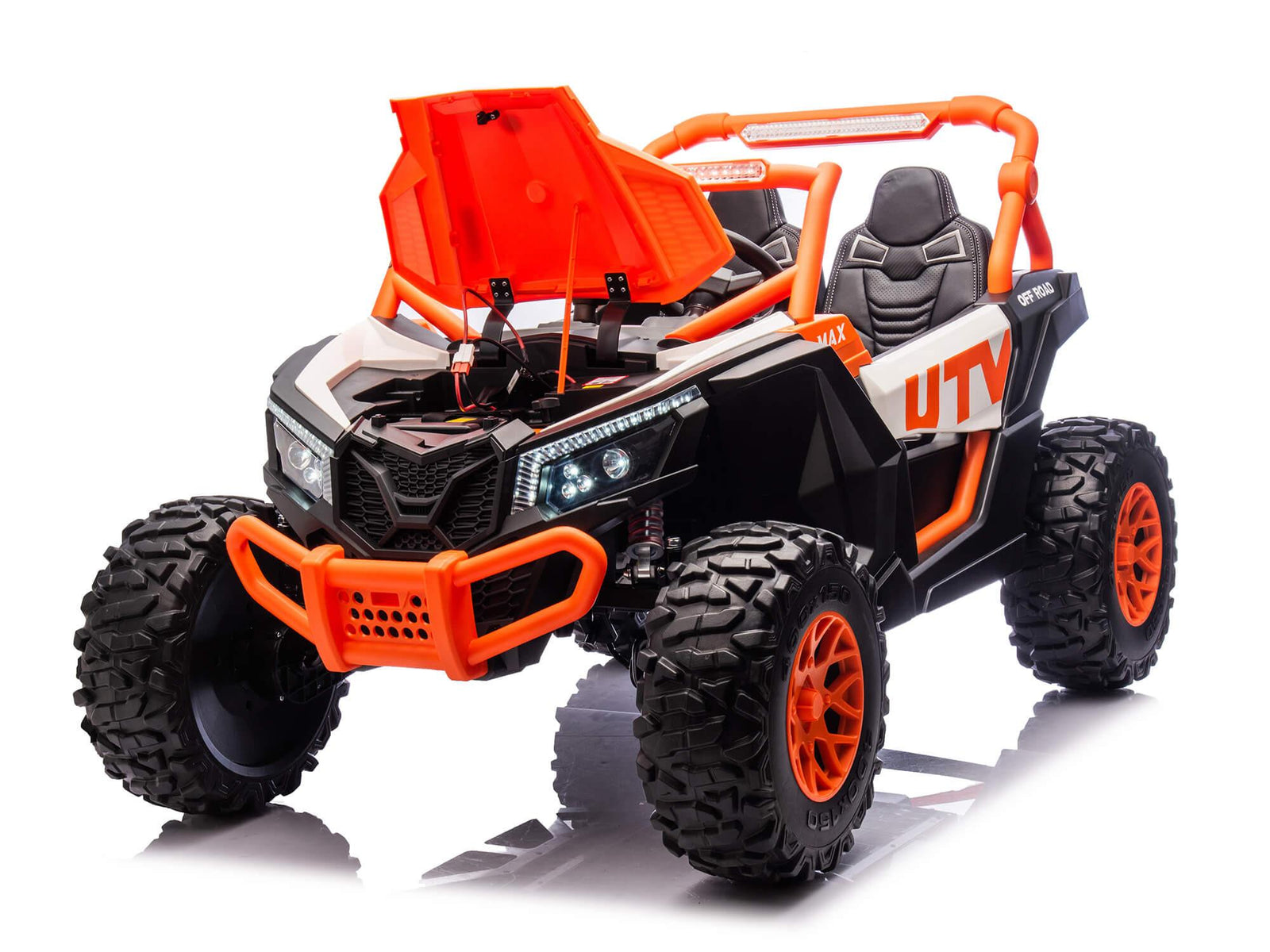 Orange 2-Seater XXL Premium MegaTrek 2-Seater 24V 4X4/AWD Kids Ride on UTV Buggy W/ EVA Rubber Wheels, BT & RC.