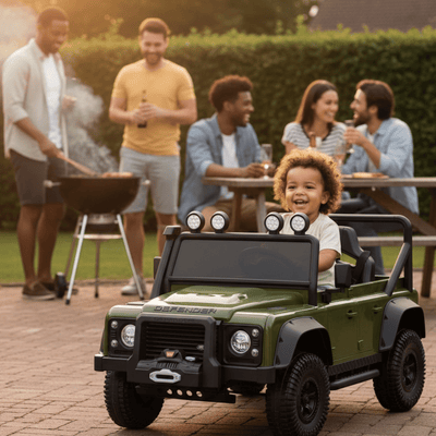 12V Green Land Rover Defender 1-Seater AWD Ride-on Truck W/ Rubber Wheels, Music Player & RC.