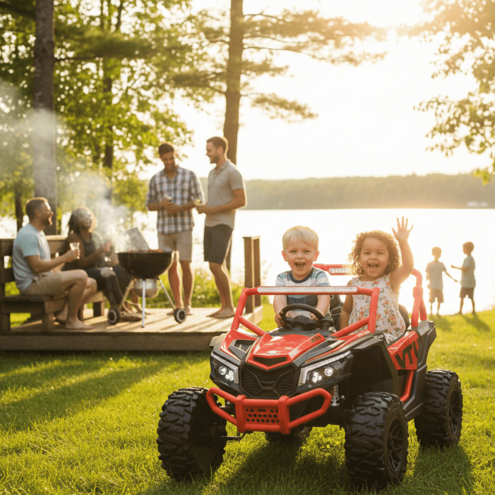 Red 2-Seater XXL Premium MegaTrek 2-Seater 24V 4X4/AWD Kids Ride on UTV Buggy W/ EVA Rubber Wheels, BT & RC.