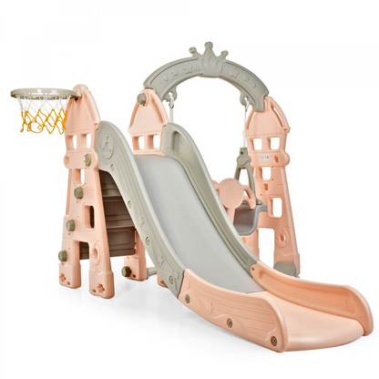 Luxury 5 in 1 Castle Edition Playset Toddlers and Baby Slide with Full Step, Swing, Basket Ball Net image 18
