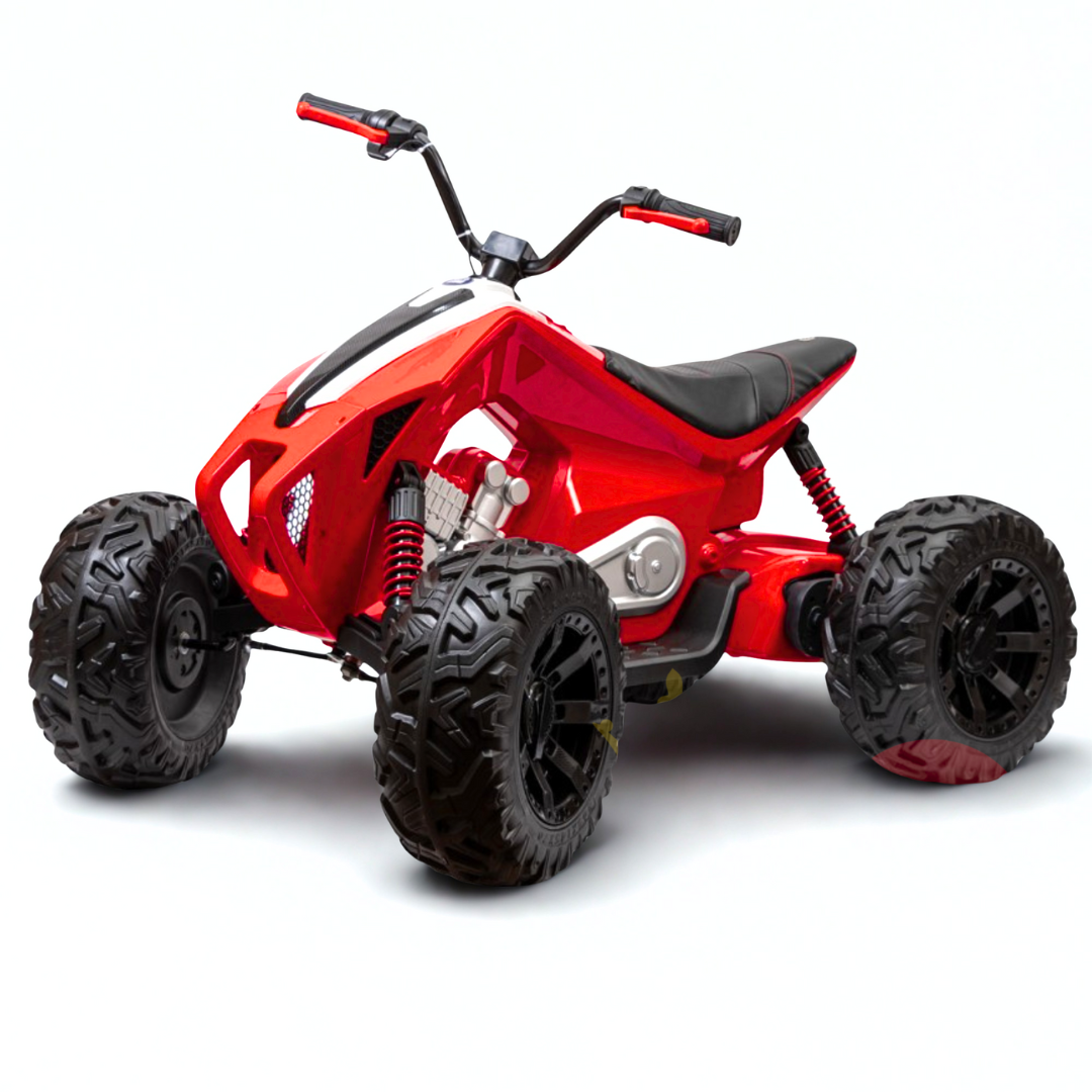 Red Sport Utility Edition 24V Ride-on Quad For Kids With Rubber Wheels, Leather Seat & Music