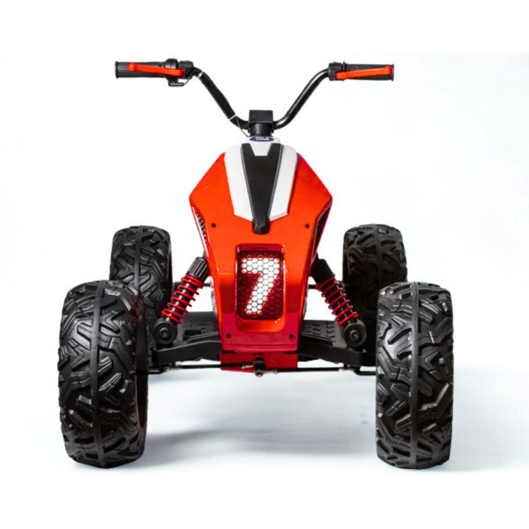 Red Sport Utility Edition 24V Ride-on Quad For Kids With Rubber Wheels, Leather Seat & Music