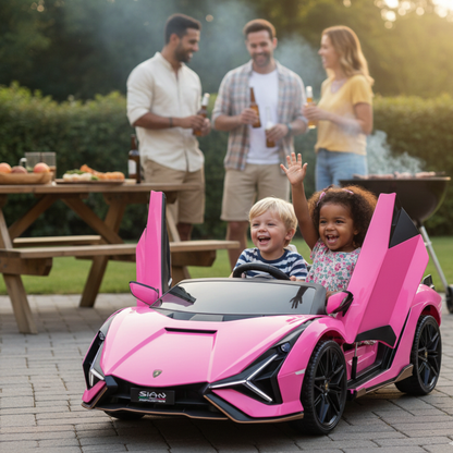 24V Luxurious Pink Lamborghini Sian 2-Seater 4x4 Ride-On Car W/ EVA Rubber Wheels, BT & RC