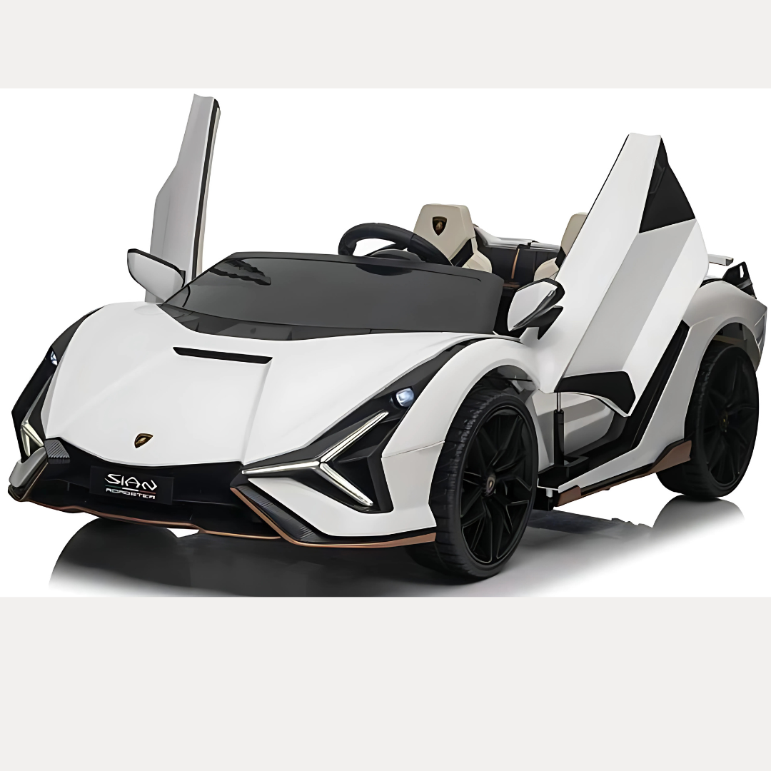 24V Luxurious White Lamborghini Sian 2-Seater 4x4 Ride-On Car W/ EVA Rubber Wheels, BT & RC