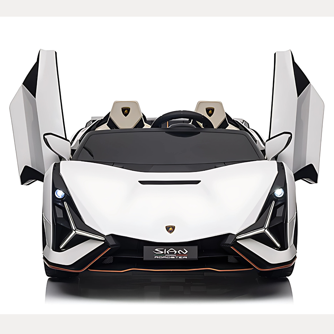 24V Luxurious White Lamborghini Sian 2-Seater 4x4 Ride-On Car W/ EVA Rubber Wheels, BT & RC