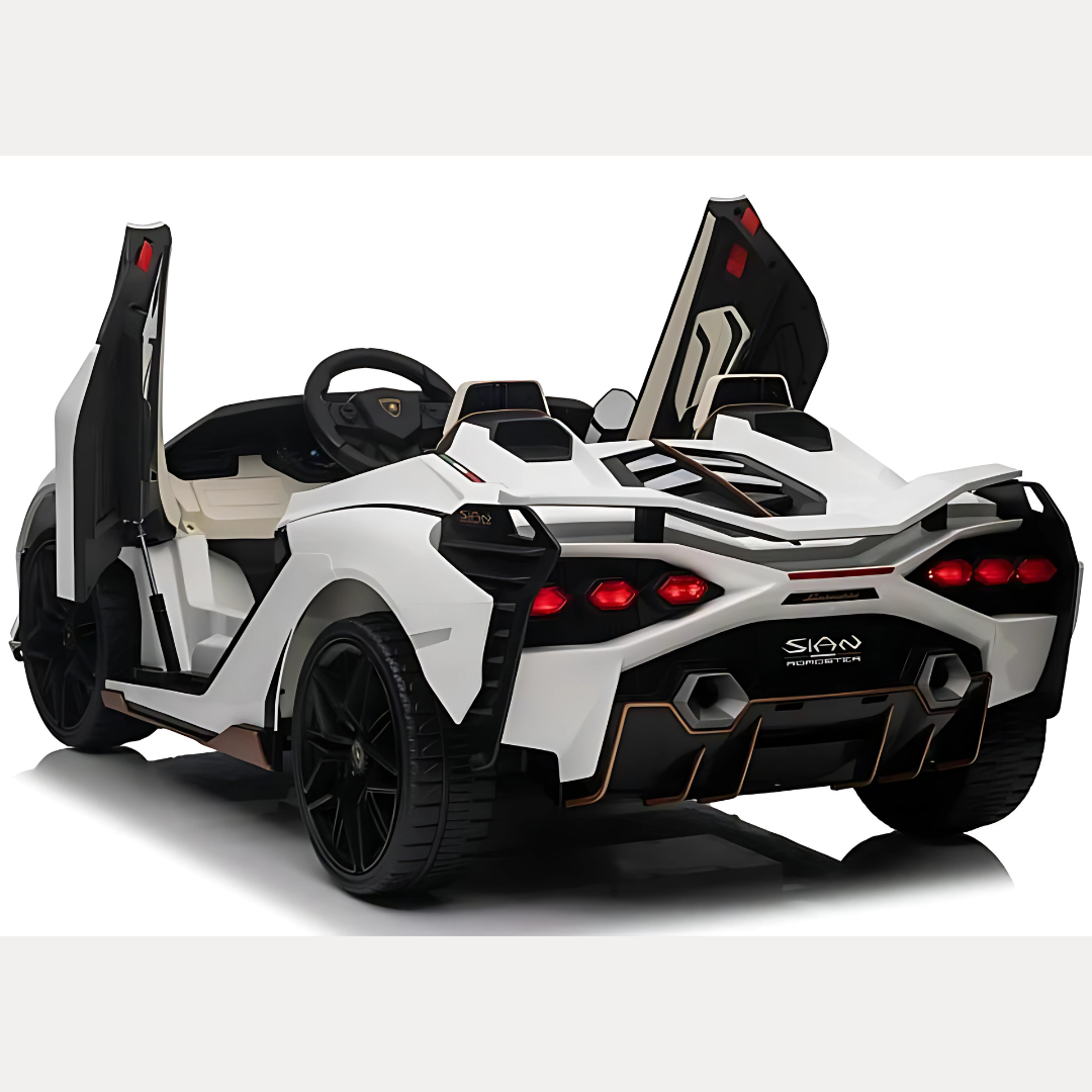 24V Luxurious White Lamborghini Sian 2-Seater 4x4 Ride-On Car W/ EVA Rubber Wheels, BT & RC