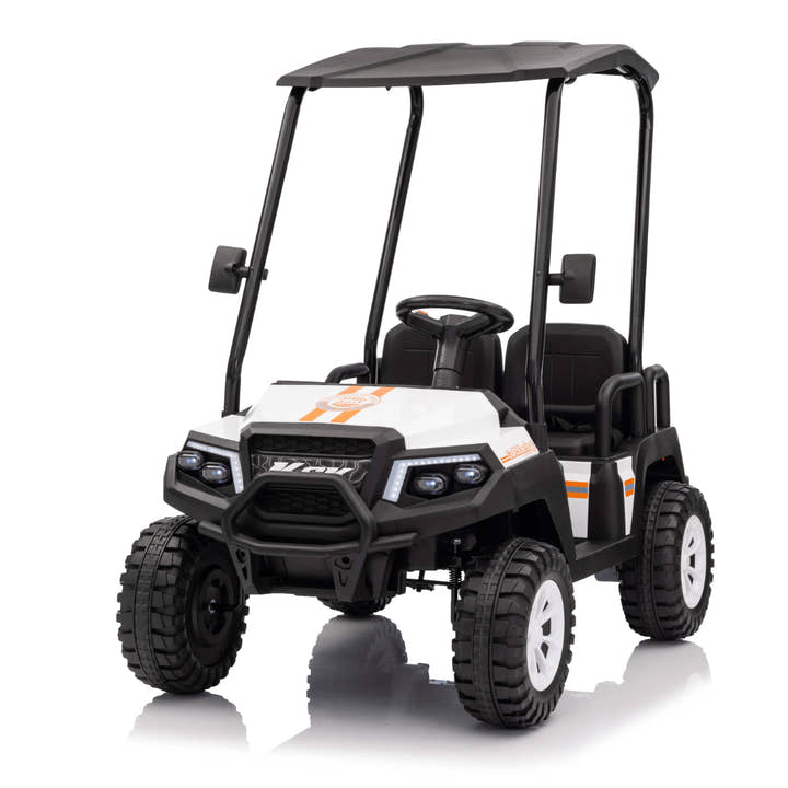 24V White Golf Buggy Edition 4-Seater 4x4 Kids' Ride-On UTV W/ Canopy, EVA Rubber Wheels, Music & RC.