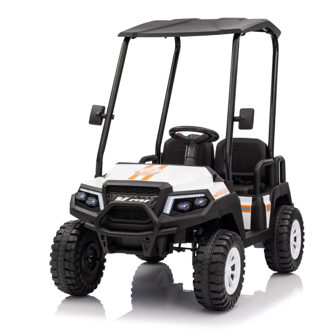 24V White Golf Buggy Edition 4-Seater 4x4 Kids' Ride-On UTV W/ Canopy, EVA Rubber Wheels, Music & RC