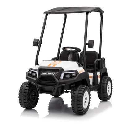 24V White Golf Buggy Edition 4-Seater 4x4 Kids' Ride-On UTV W/ Canopy, EVA Rubber Wheels, Music & RC.