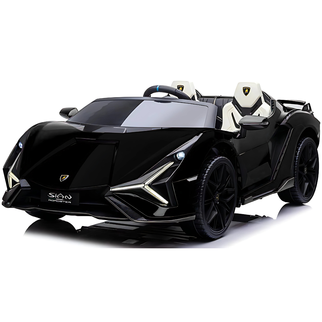 24V Luxurious Matte Black Nero Nemesis Lamborghini Sian 2-Seater 4x4 Ride-On Car W/ EVA Rubber Wheels, BT & RC