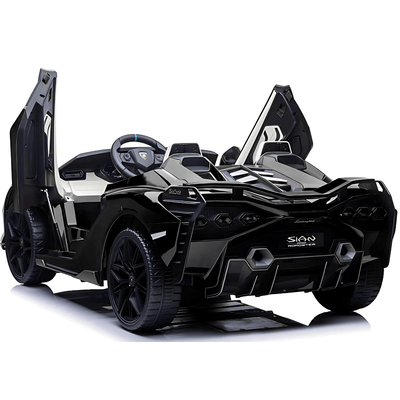 24V Luxurious Matte Black Nero Nemesis Lamborghini Sian 2-Seater 4x4 Ride-On Car W/ EVA Rubber Wheels, BT & RC.
