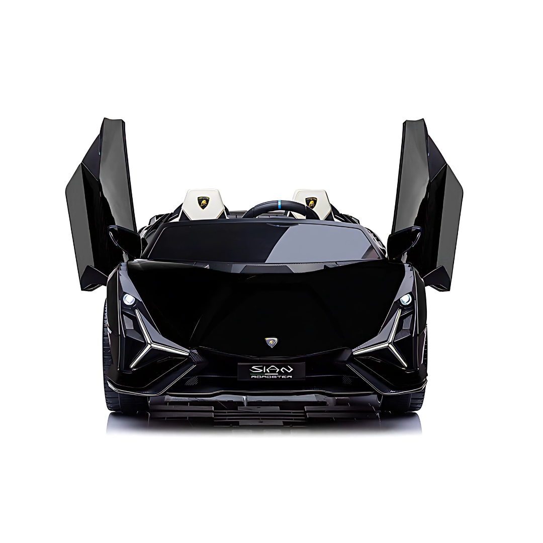 24V Luxurious Matte Black Nero Nemesis Lamborghini Sian 2-Seater 4x4 Ride-On Car W/ EVA Rubber Wheels, BT & RC