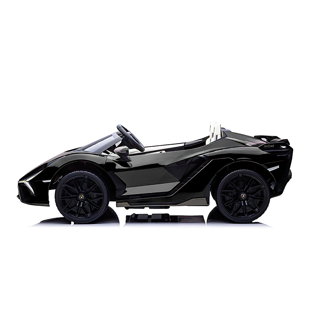 24V Luxurious Matte Black Nero Nemesis Lamborghini Sian 2-Seater 4x4 Ride-On Car W/ EVA Rubber Wheels, BT & RC