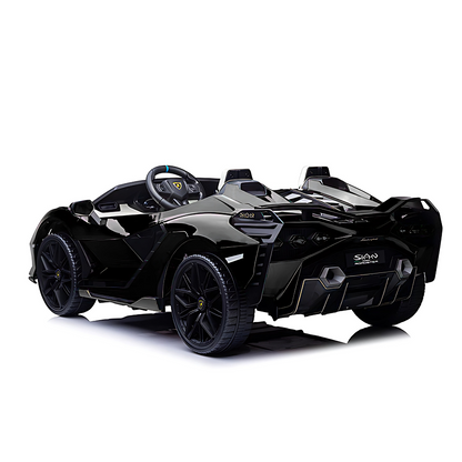 24V Luxurious Matte Black Nero Nemesis Lamborghini Sian 2-Seater 4x4 Ride-On Car W/ EVA Rubber Wheels, BT & RC