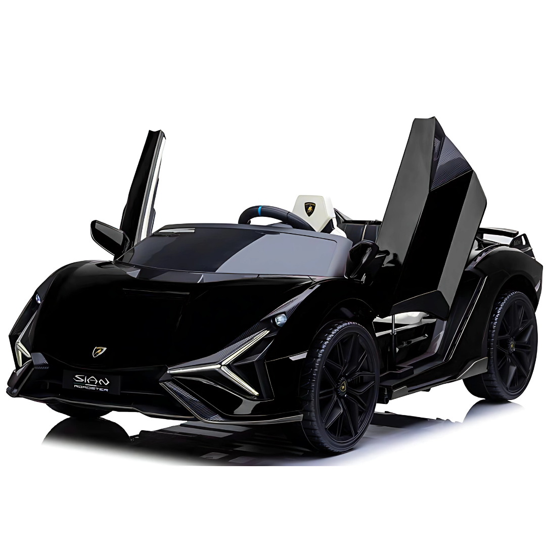 24V Luxurious Matte Black Nero Nemesis Lamborghini Sian 2-Seater 4x4 Ride-On Car W/ EVA Rubber Wheels, BT & RC