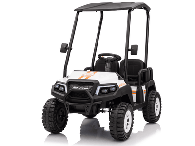 24V White Golf Buggy Edition 4-Seater 4x4 Kids' Ride-On UTV W/ Canopy, EVA Rubber Wheels, Music & RC.