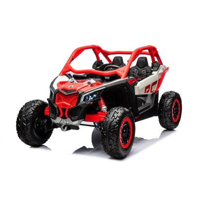 Red Licensed LX Performance Edition 2X24V Can-Am Maverick 2-Seater 4WD UTV W/ EVA Wheels, Dual Battery Pack, Music, Leather Seats & RC