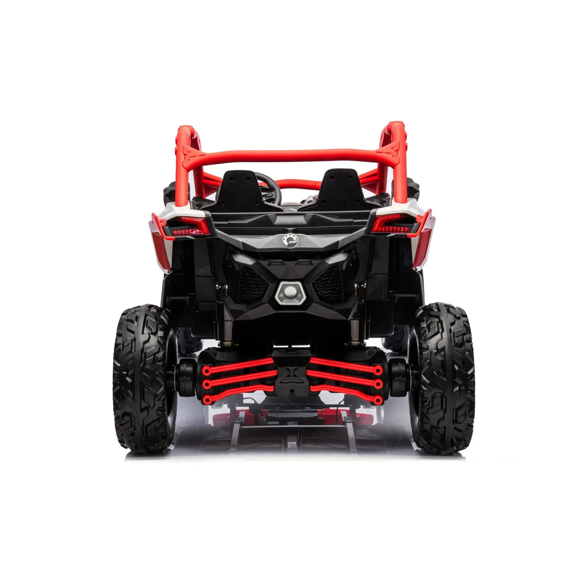 Red Licensed LX Performance Edition 2X24V Can-Am Maverick 2-Seater 4WD UTV W/ EVA Wheels, Dual Battery Pack, Music, Leather Seats & RC