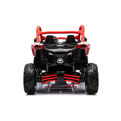 Red Licensed LX Performance Edition 2X24V Can-Am Maverick 2-Seater 4WD UTV W/ EVA Wheels, Dual Battery Pack, Music, Leather Seats & RC