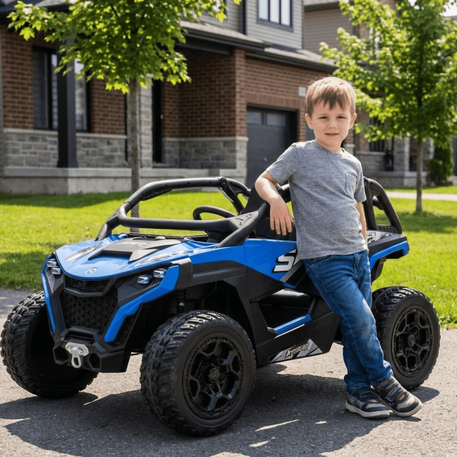Blue Power MX 2-Seater 24V 4x4 Kids' Ride-on UTV Buggy W/ EVA Rubber Wheels, Music & RC.