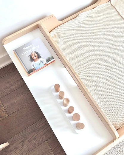 APPLE JUNIOR - Montessori Floor Bed with Rails & Shelves
