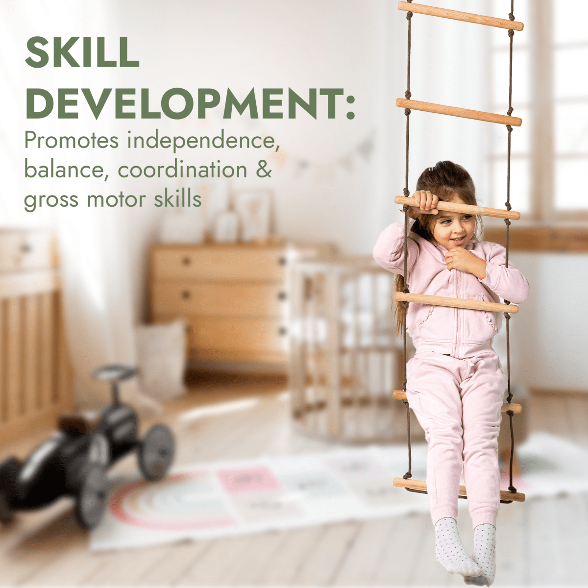 3in1 Swings Set: Rope Ladder + Gymnastic Rings + Disc Rope Swing.