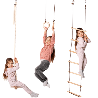 3in1 Swings Set: Rope Ladder + Gymnastic Rings + Disc Rope Swing.