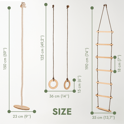 3in1 Swings Set: Rope Ladder + Gymnastic Rings + Disc Rope Swing.