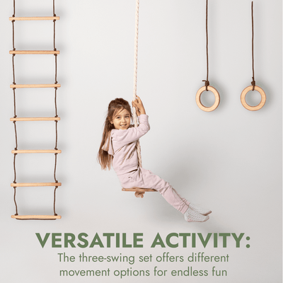 3in1 Swings Set: Rope Ladder + Gymnastic Rings + Disc Rope Swing.